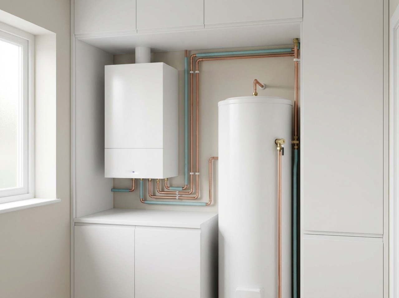 System + cylinder boiler — Larger homes, multiple bathrooms